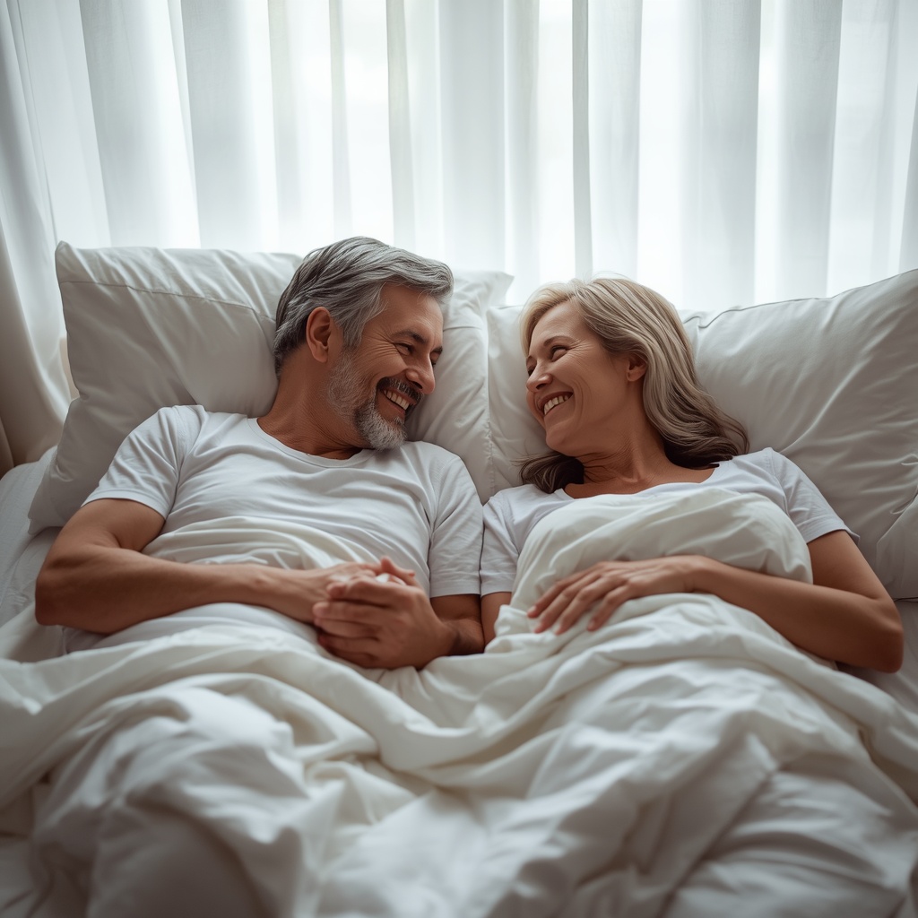 Happy couple in bed